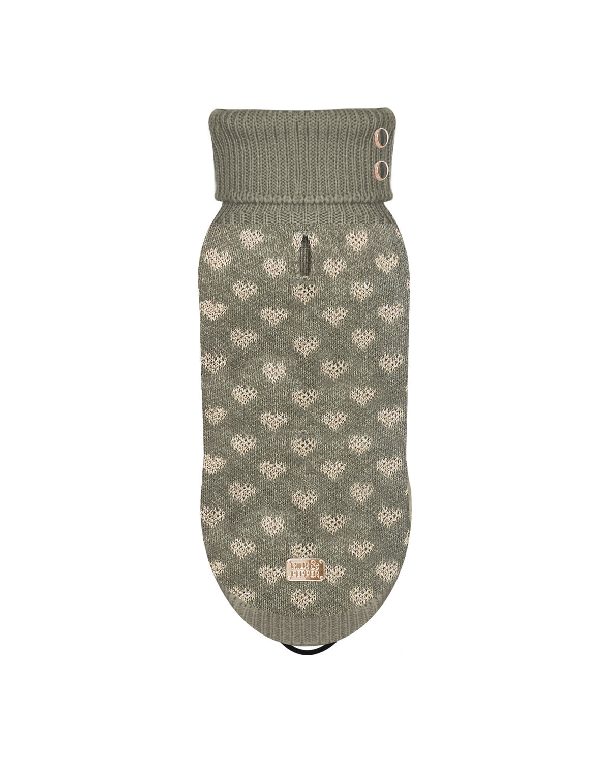 Kalp Desenli Jakarlı Köpek Kazağı Milk&Pepper Alice Sweater Haki