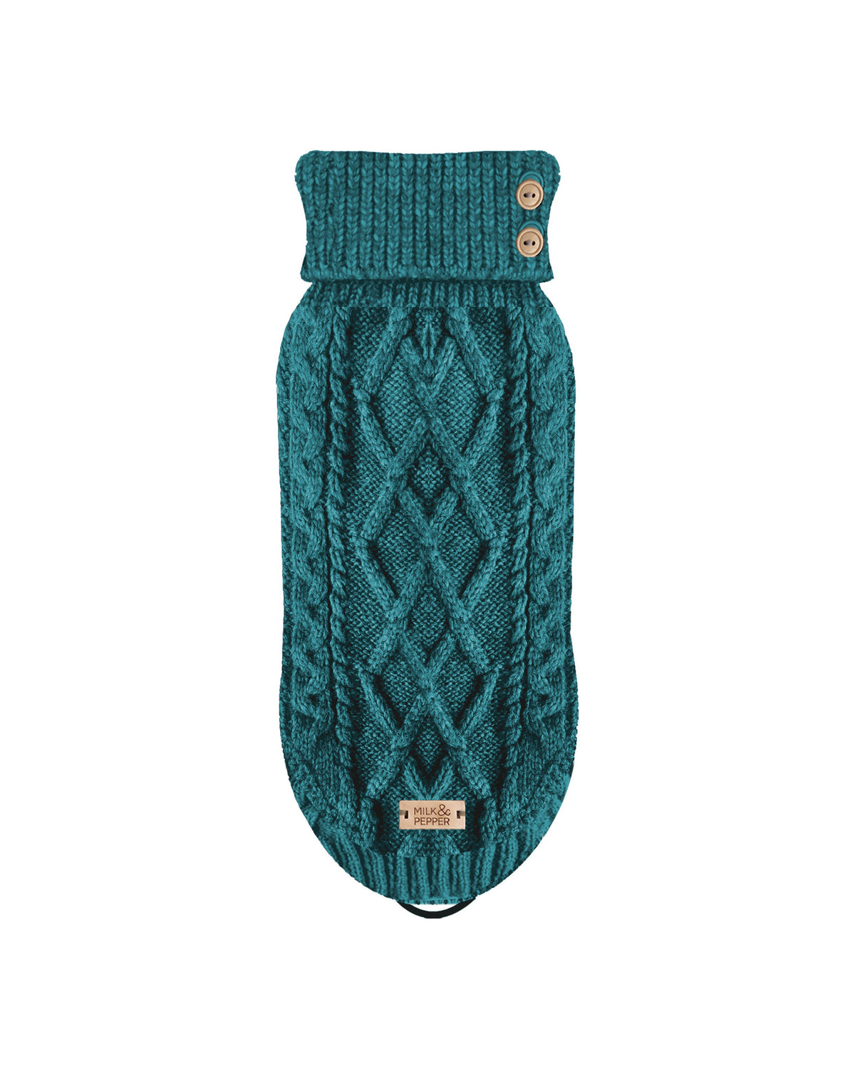 Saç Örgü Desenli Triko Köpek Kazağı Milk&Pepper Connor Sweater Petrol