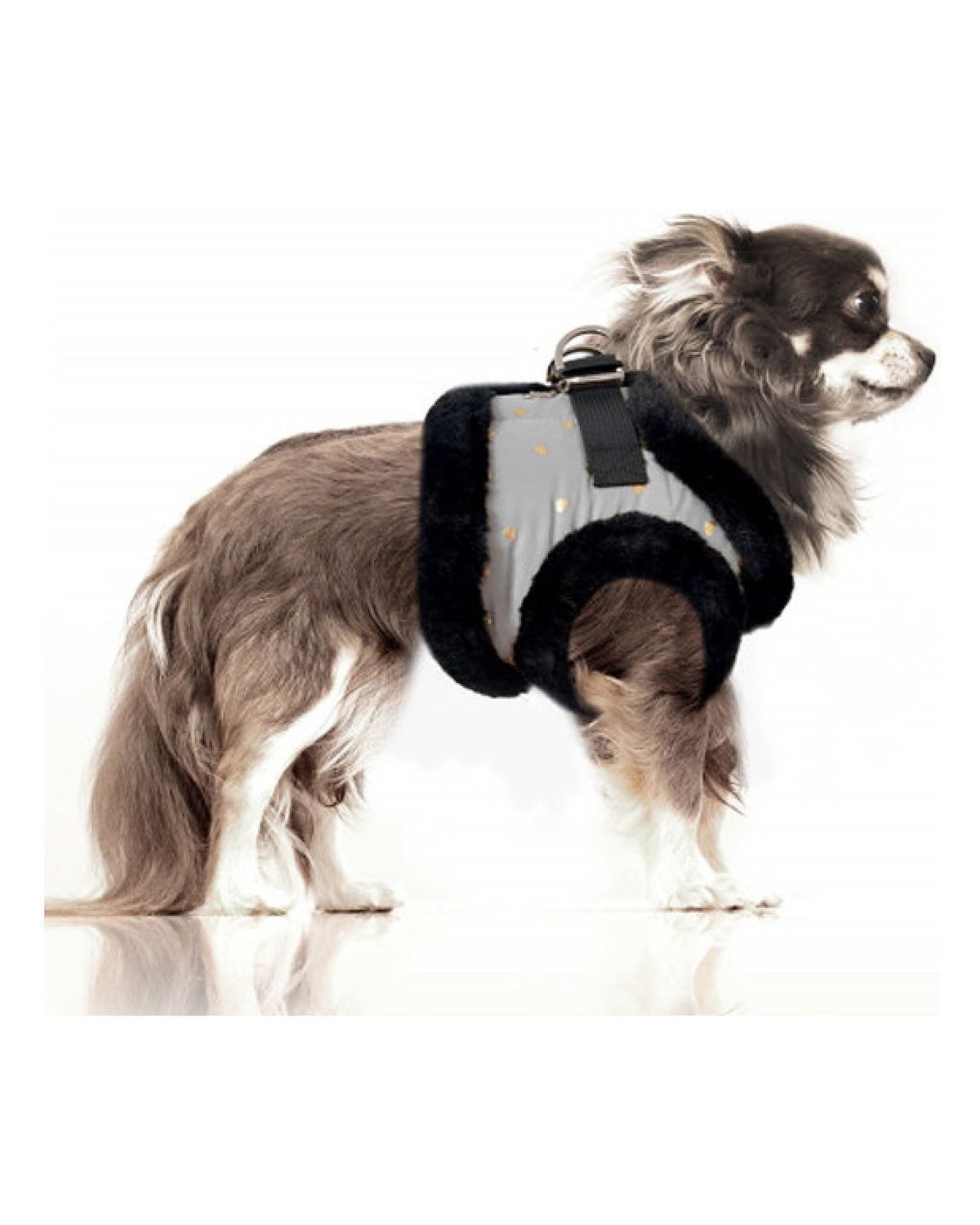 Kalp Desenli Kürk Astarlı Köpek Göğüs Tasması Milk&Pepper Hikari Harness Gri