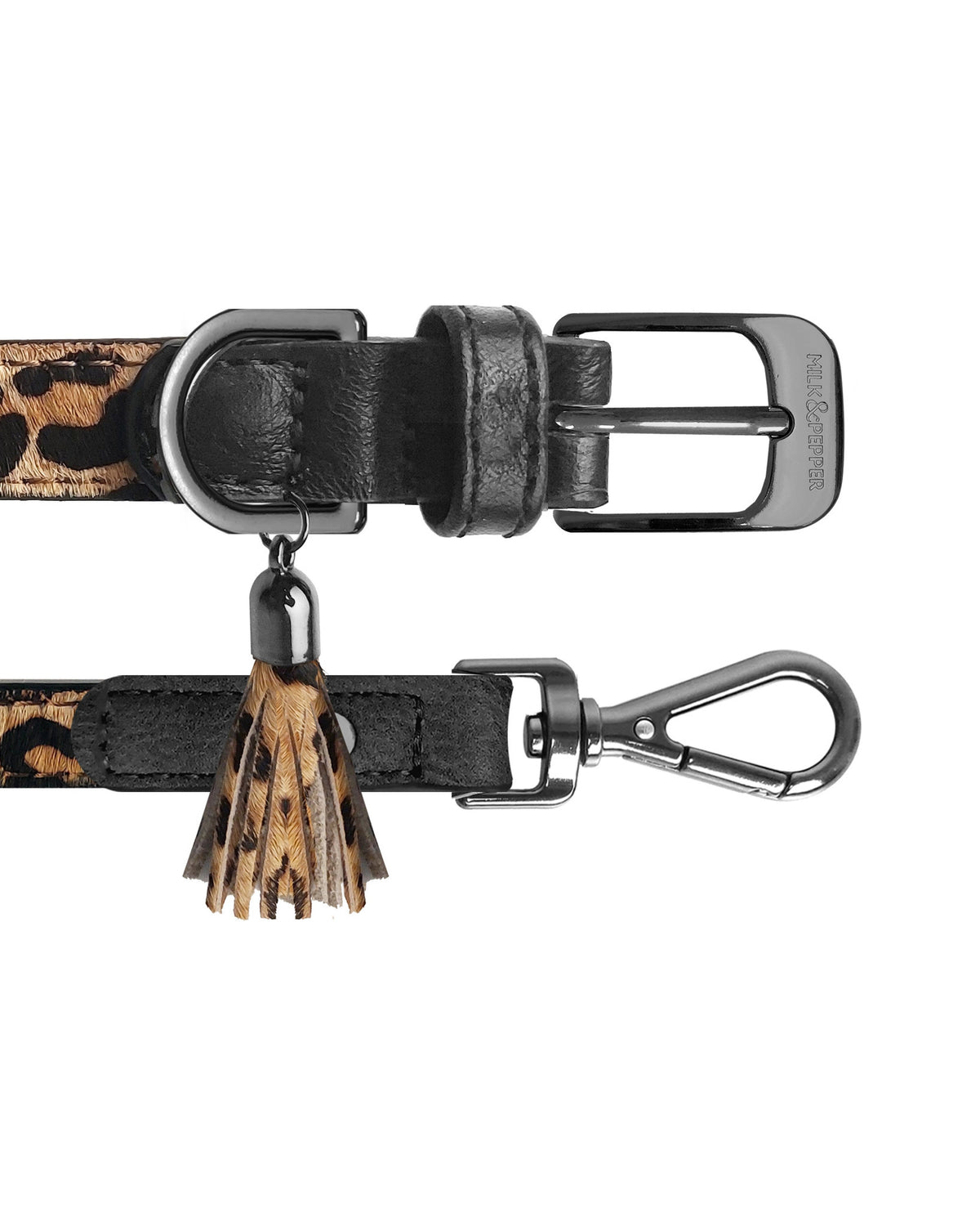 Leopar Desenli Tüylü Hakiki Deri Köpek Gezdirme Kayışı Milk&Pepper Ocelot Leash