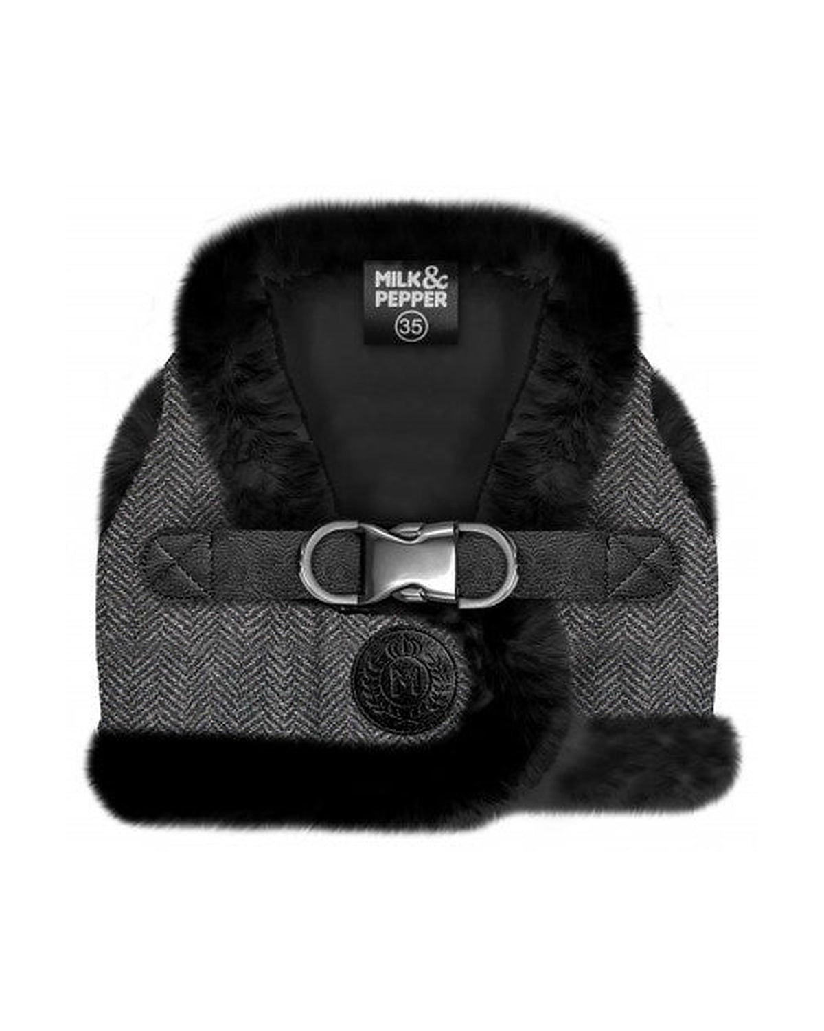 Balıksırtı Desenli Kürk Astarlı Köpek Göğüs Tasması Milk&Pepper Wallace Harness Gri