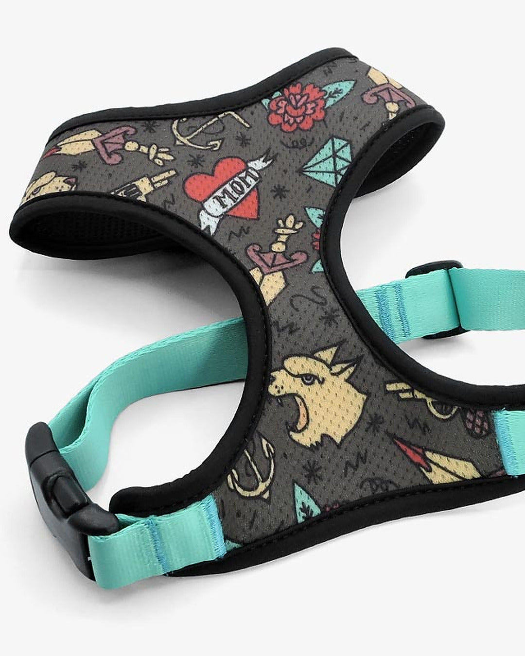 Nefes Alan File Kumaş Dövme Desenli Köpek Göğüs Tasması Morso Ink Tank Air Mesh