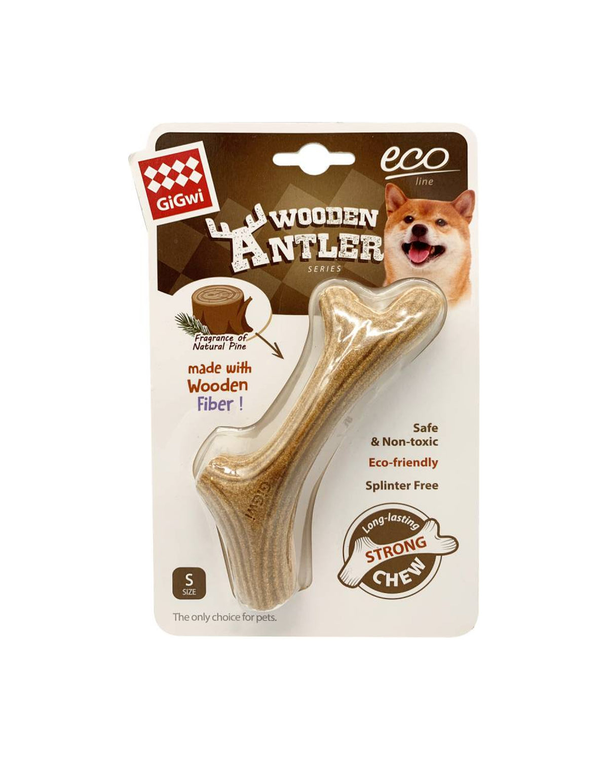 Doğal Ahşap Lifli Geyik Boynuzu Köpek Çiğneme Oyuncağı Gigwi Wooden Antler