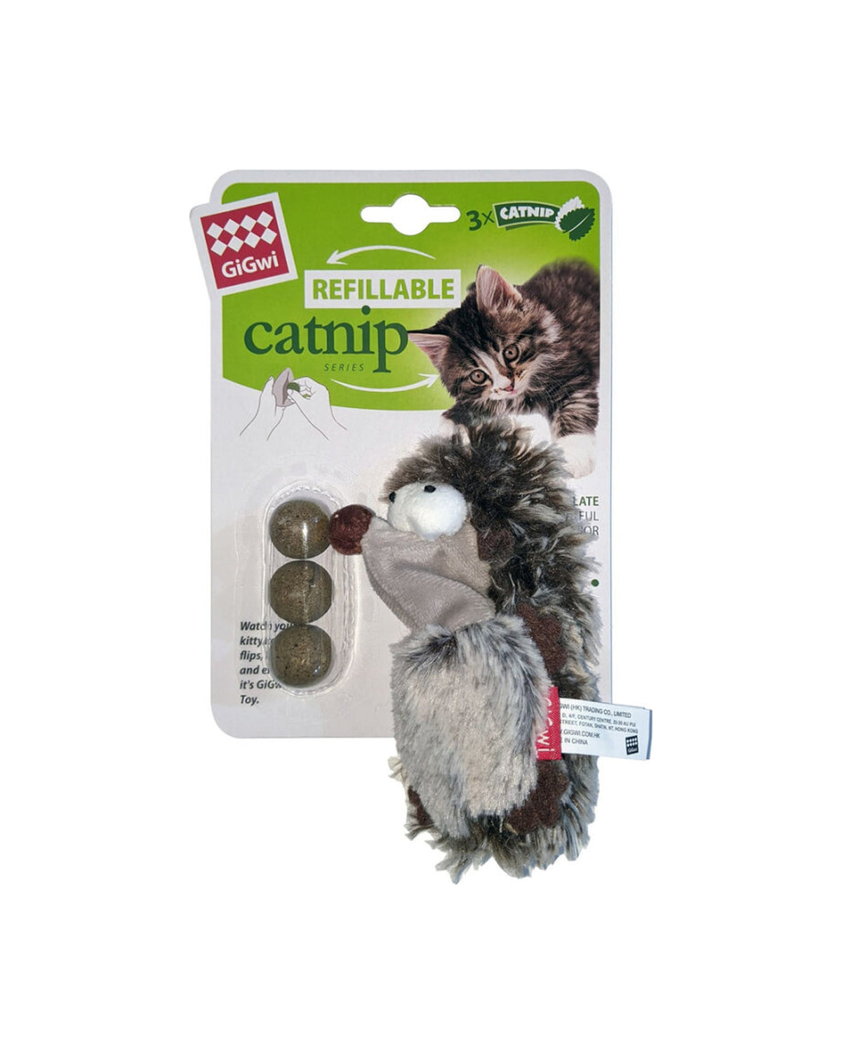 Doldurulabilir Kedi Nanesi Cepli Peluş Kirpi Kedi Oyuncağı Gigwi Refillable Catnip 3 Toplu Gri