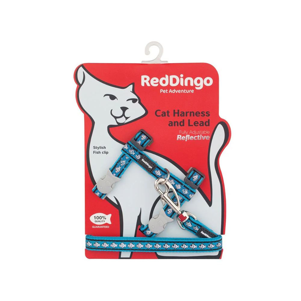 Red Dingo Red Dingo Reflektörlü Fish – Kedi Göğüs Tasması ve Kayış Seti image 1