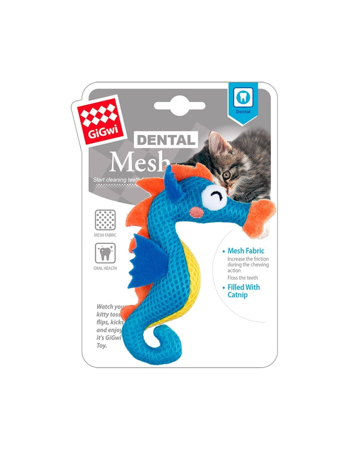 Diş Temizleyici Fileli Kedi Nanesi Dolgulu Denizatı Kedi Oyuncağı Gigwi Dental Mesh Mavi