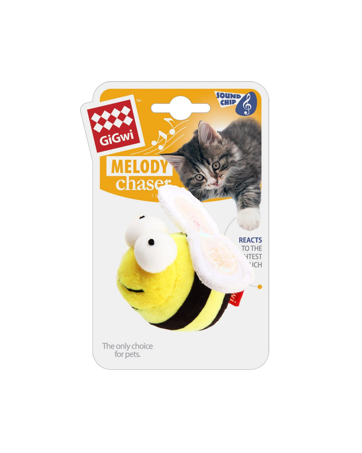 Hareket Sensörlü Gerçekçi Sesli Peluş Arı Kedi Oyuncağı Gigwi Melody Chaser Sarı/Siyah