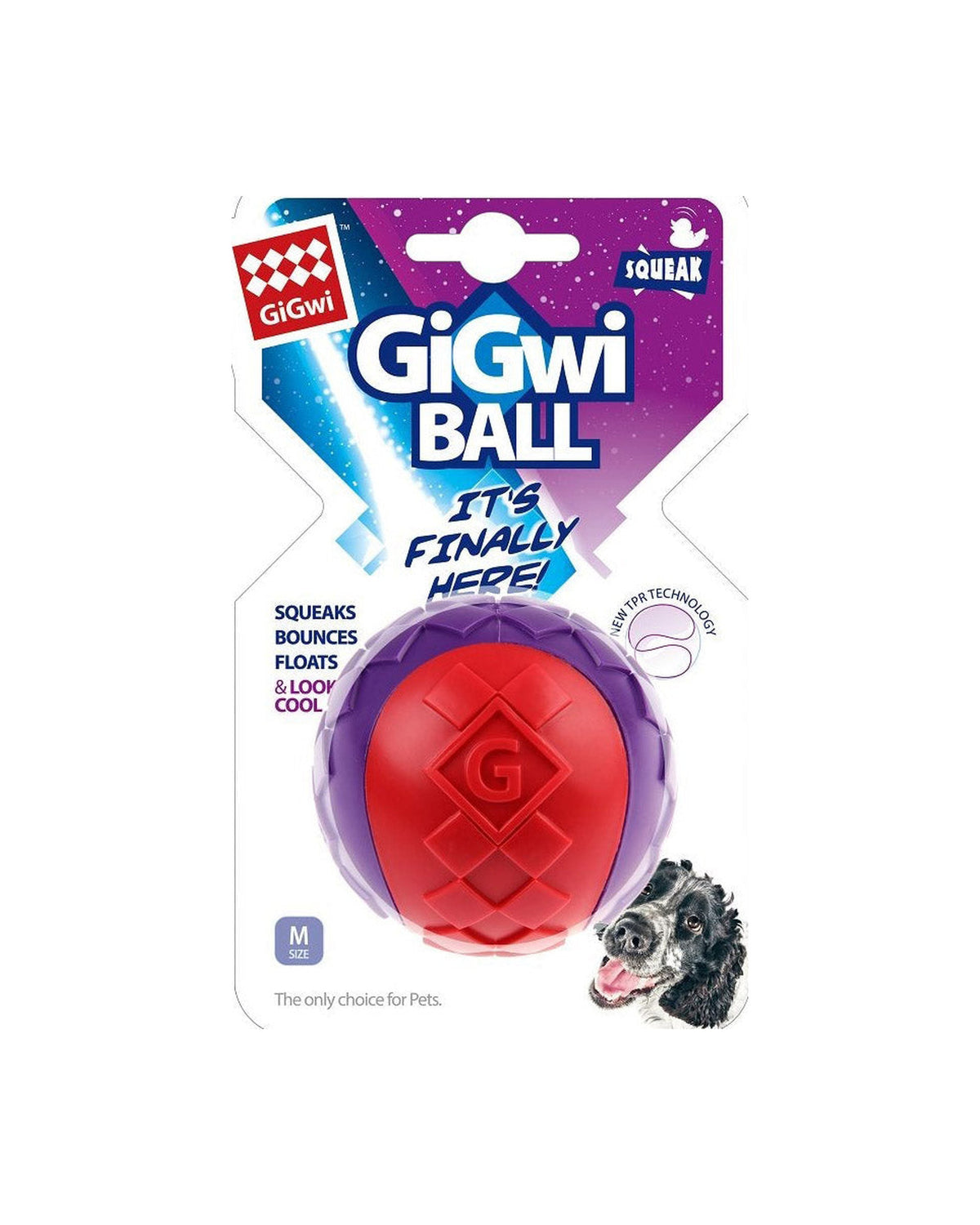 Sesli ve Suda Batmayan Dayanıklı TPR Köpek Topu Gigwi Ball M Kırmızı/Mor