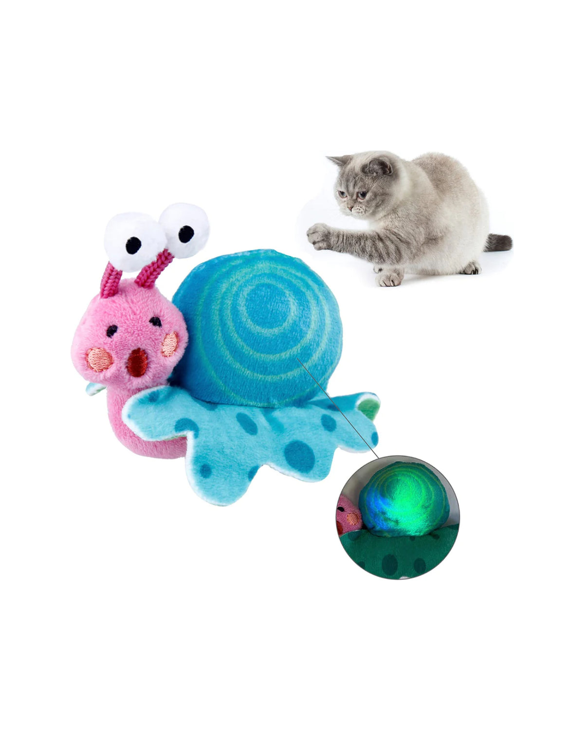 Işıklı ve Kedi Nanesi Dolgulu Salyangoz Kedi Oyuncağı Gigwi Shining Friends Snail Mavi/Pembe