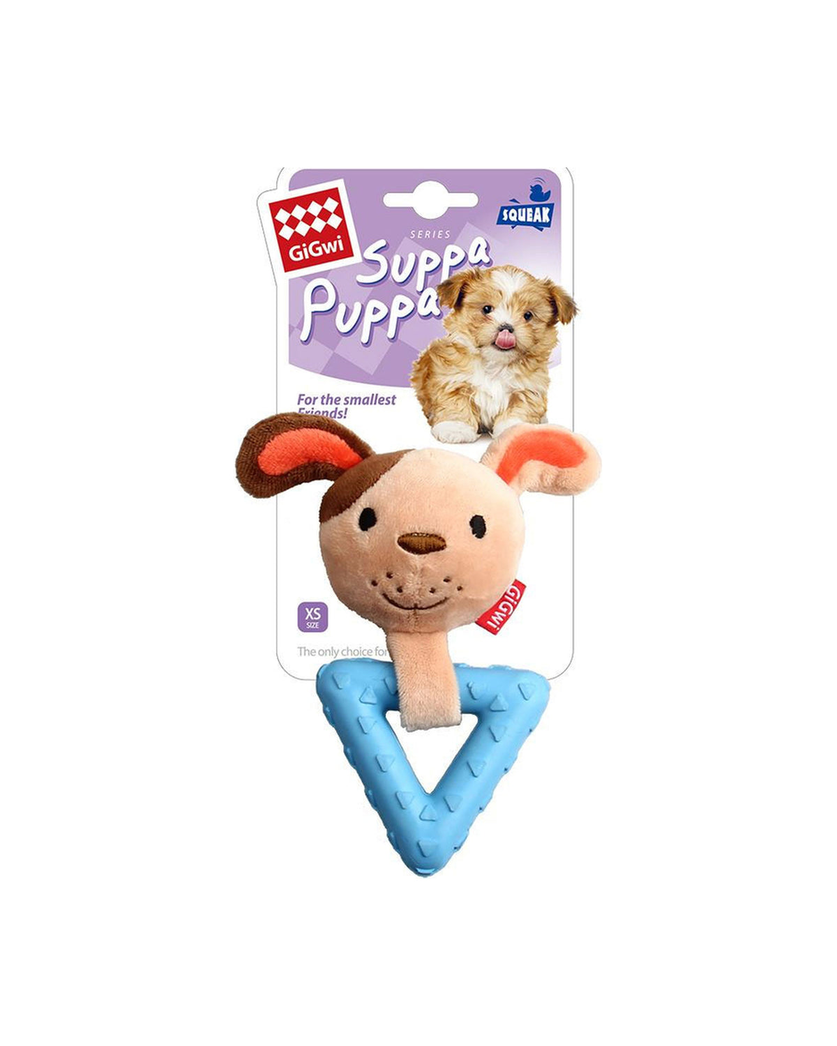 Peluş Başlı TPR Diş Kaşıyıcı Sesli Köpek Figürlü Yavru Köpek Oyuncağı Gigwi Suppa Puppa XS Bej/Mavi
