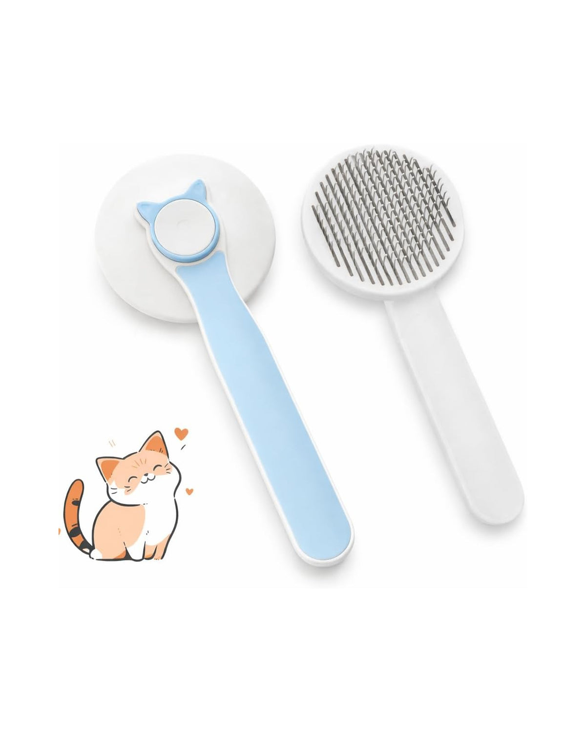 Basmalı Kendini Temizleyen Çelik İğneli Kedi ve Köpek Tüy Toplama Tarağı MADPET Key Pet Comb Kulaklı Mavi