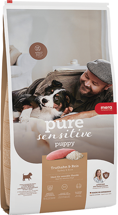 Mera Pure Sensitive Yavru Köpekler için Hindi ve Pirinçli Kuru Mama