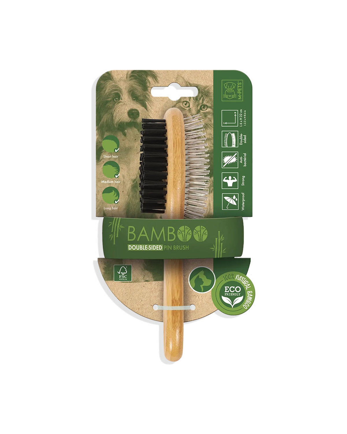 Bambu Saplı Çift Taraflı Kedi ve Köpek Tarama Fırçası M-Pets Bamboo Double-Sided Pin Brush