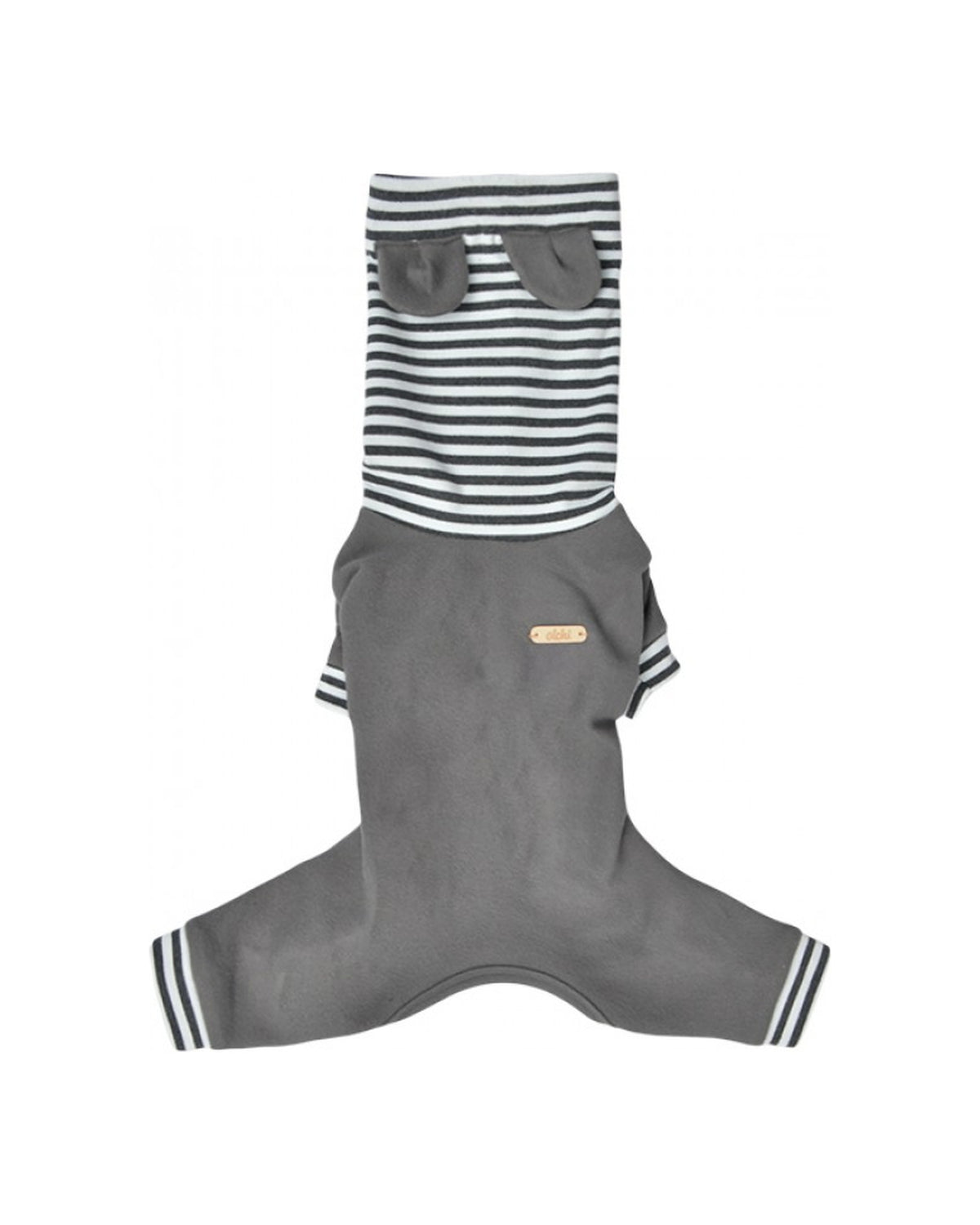 Kulaklı Kapüşonlu Çizgili Boğazlı Köpek Tulumu Olchi Ears Hoodie Coverall Gri