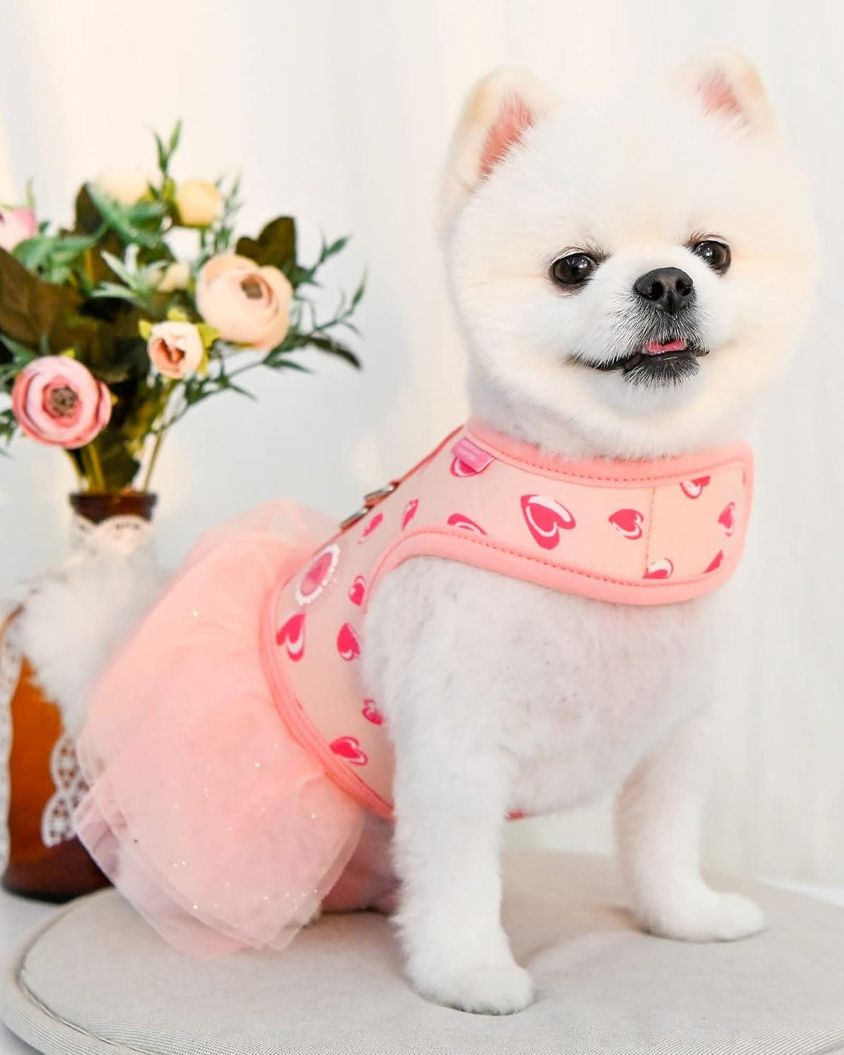 Kalp Desenli Tül Etekli Elbise Tipi Köpek Göğüs Tasması Pinkaholic Loveday Flirt Harness Pembe