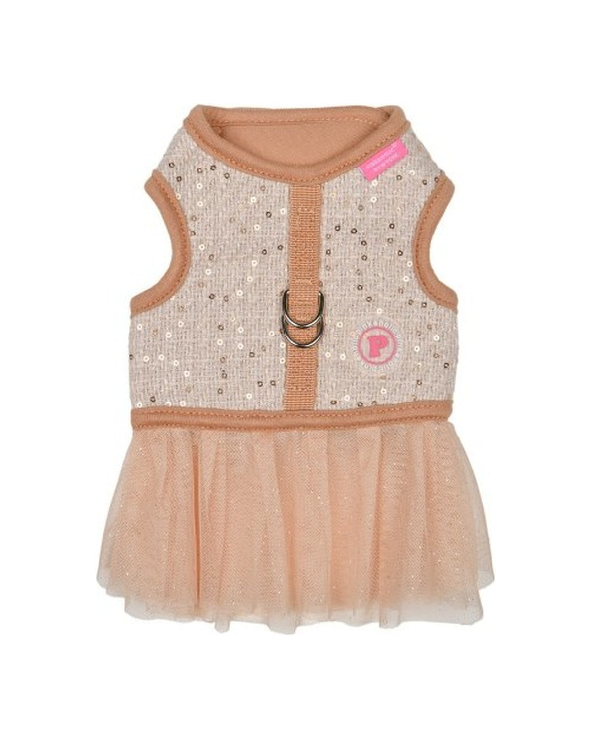 Payetli Tül Etekli Elbise Tipi Köpek Göğüs Tasması Pinkaholic Milena Dress Harness Bej