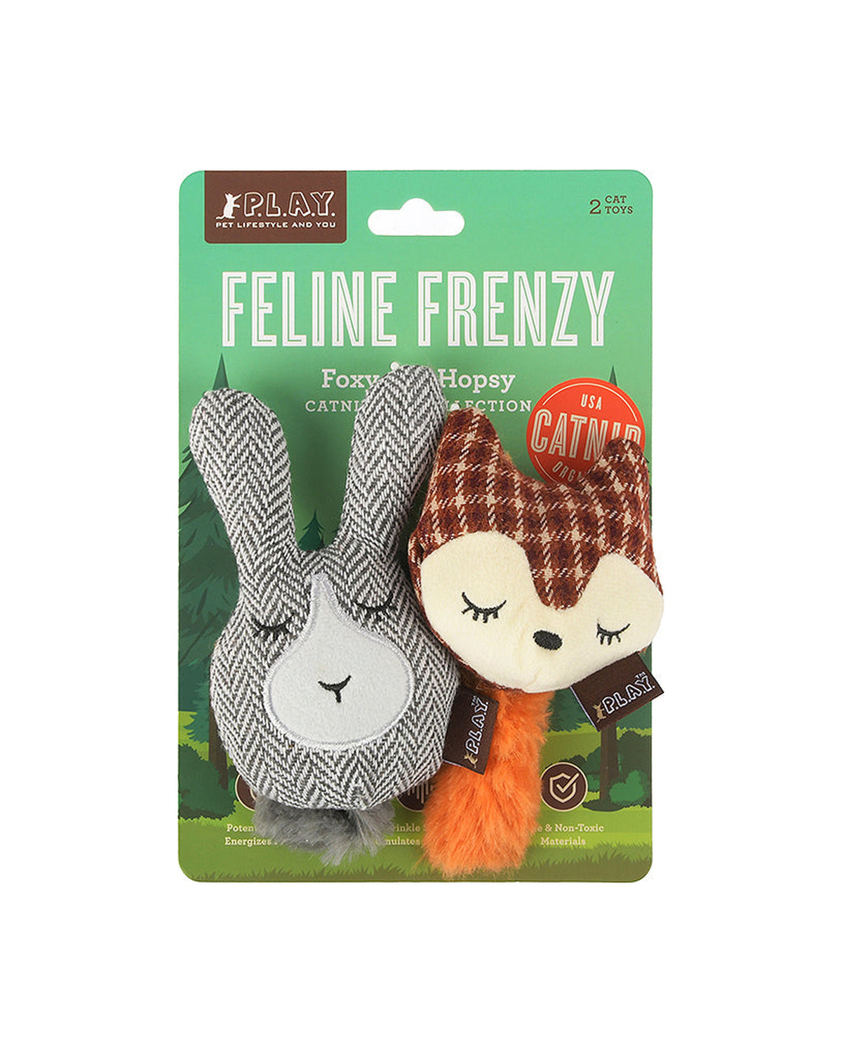 Organik Kedi Naneli Hışırtılı Tilki ve Tavşan Peluş Kedi Oyuncağı 2'li P.L.A.Y. Feline Frenzy Foxsy & Hopsy