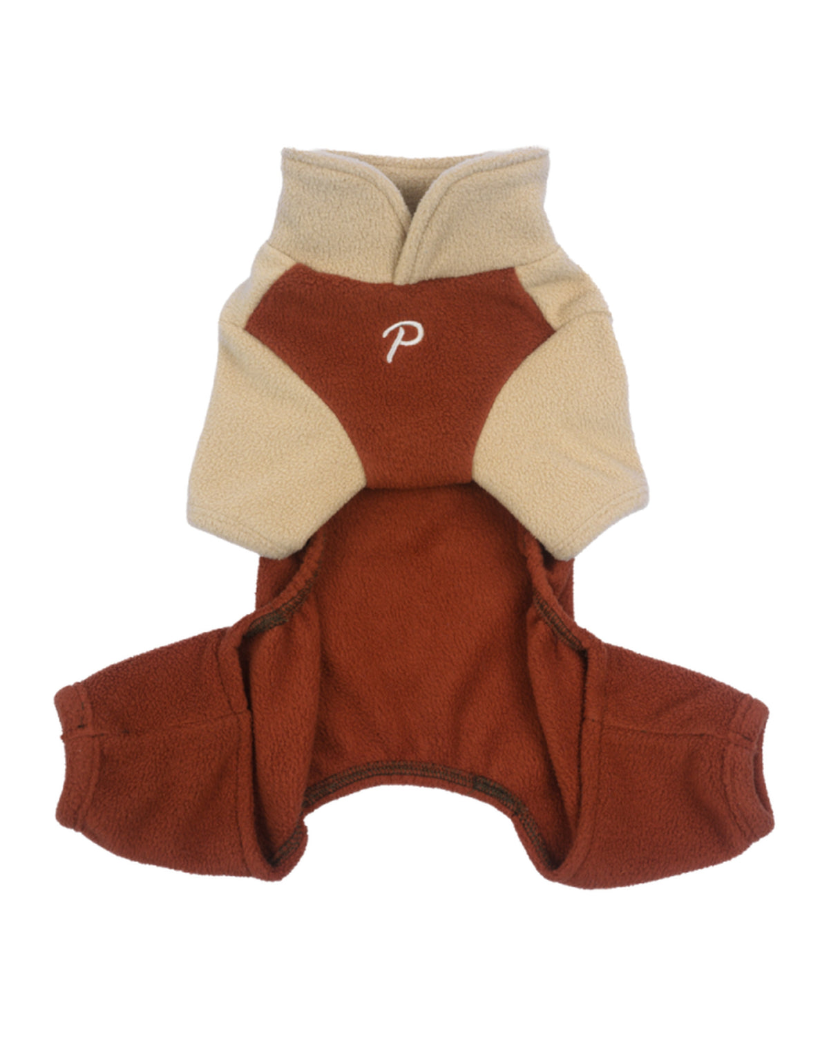 Tasma Halkalı Bej Tarçın Polar Köpek Tulumu Puppia Alpine Fleece Suit